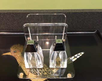 Vintage Lucite Salt & Pepper Shakers w/Napkin Holder