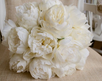Luxury ivory peony wedding bouquet. Made with artificial peonies.