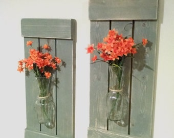 Large Rustic Sconces Shutters With Vase Wall Decor Flower Large Rustic Sconces Shutters With Vase Wall Decor Flower