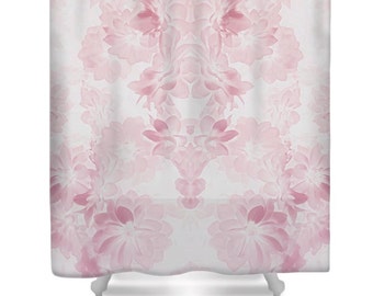 Pink Shabby Chic Shower Curtain,Off White Pink Floral Bath Curtain,Shower Accessories,Home Interior,Rustic Boho Vintage Style Floral