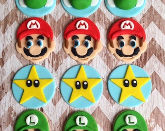 12 Fondant super Mario cupcake toppers