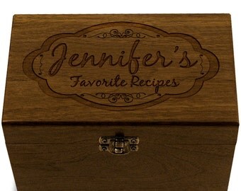 Walnut Hardwood Recipe Box 4x6 'Moderna' Made In USA Personalized
