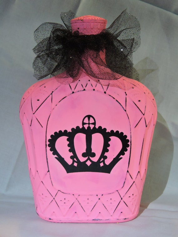 Painted Crown Royal Bottle Shabby Chic Royal by RunningCedarCrafts
