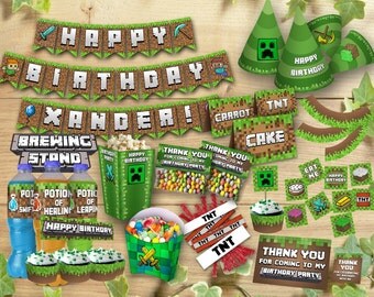 Mine Themed Birthday Party Kit Printable Set Personalized Deluxe Customizable Package Printables Decoration Bundle, Instant Digital Download
