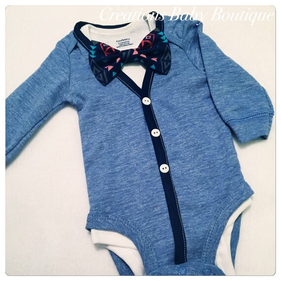 Baby boy cardigan onesies bow tie and shoes set by CreationsBabyB