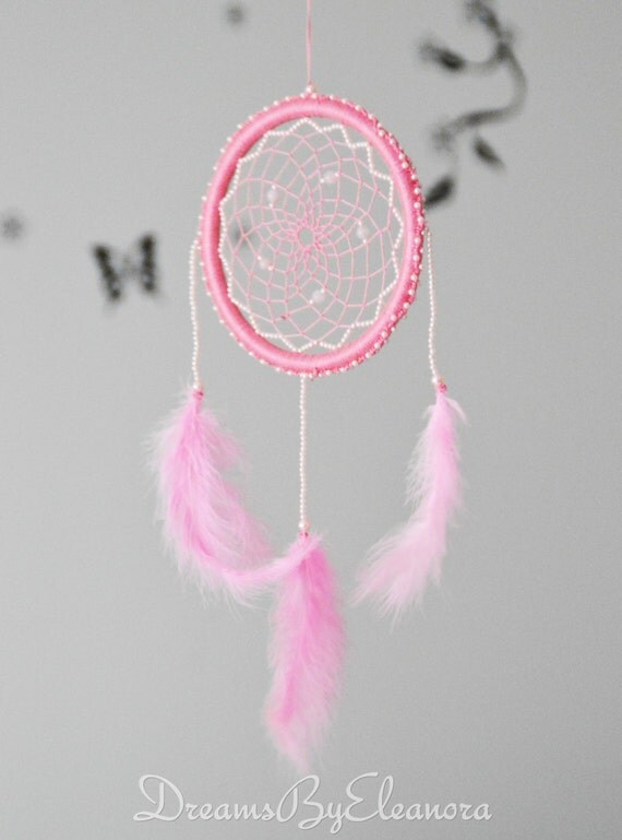 Pink Dream Catcher with Quartz gemstone Baby Pink