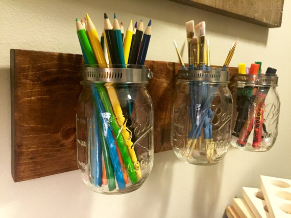 Mason Jar Storage Pencil Holder Wall Mounted Craft Storage