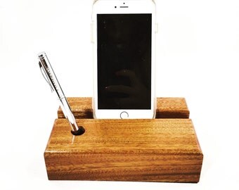 Sapele Wood Docking Station, iPhone Dock, Monogrammed Gift, Personalized Gift, Anniversary Gift, 5 Year Anniversary, Desk Organizer