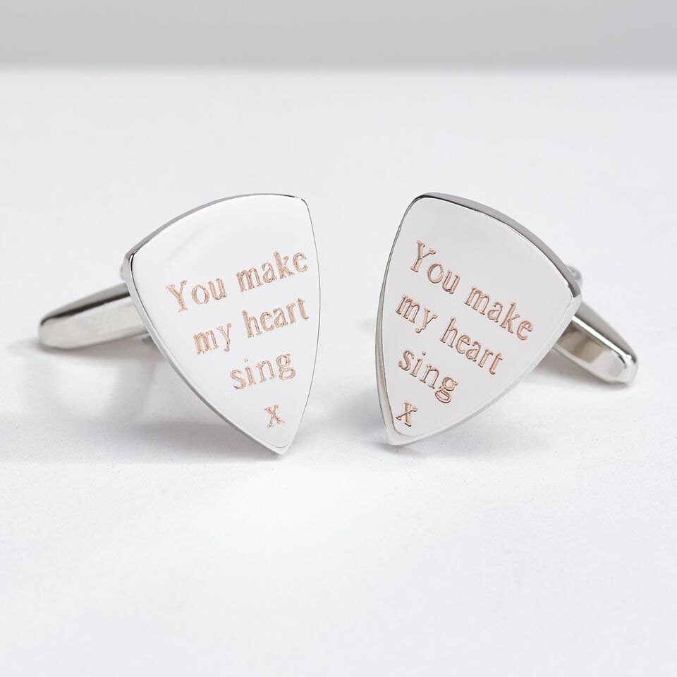 Personalised Plectrum Cufflinks-Personalised guitar pick cufflinks-engraved guitar pick cufflinks-Father's Day gift idea-engraved plectrums