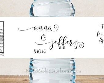 Personalized Water Bottle Labels - 100% Waterproof - Script Font - Wedding Favors 2"x8.5" self-stick labels - Choose Color
