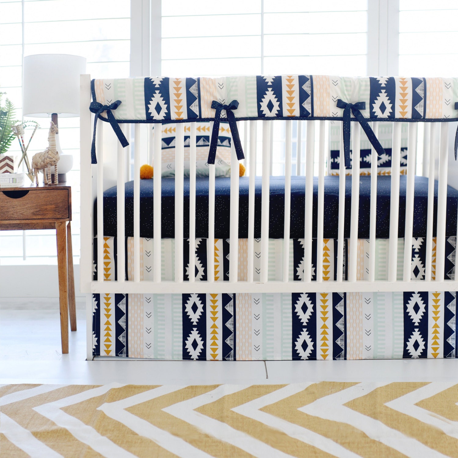 Navy & Gold Tribal Crib Bedding for Baby by ...