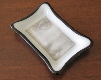 Black and White Fused Glass Soap Dish with Face