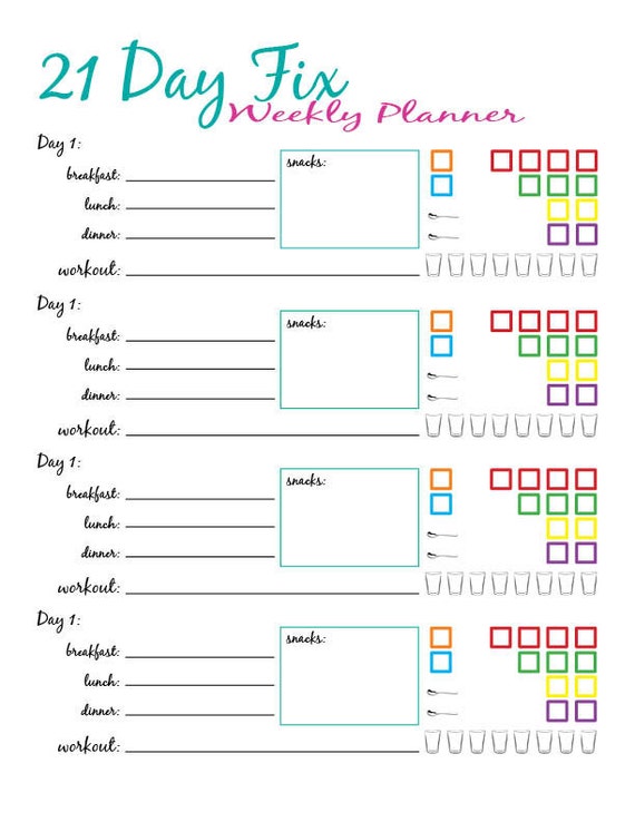 21 Day Fix Weekly Meal Plan 1200 1499 by DragonflyStudioShop