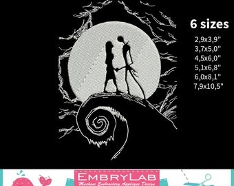 Machine Embroidery Design. The Nightmare Before Christmas. Jack and Sally. Romantic Meeting By Moonlight (16160)