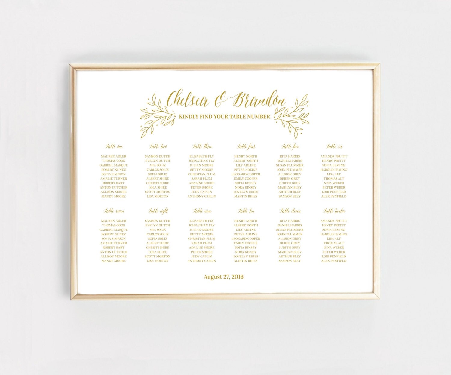 Gold Seating Chart / Printable Digital Seating Chart / Poster