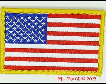 AMERICAN Flag PATCH Golden Border Embroidered USA United Status Free Shipping