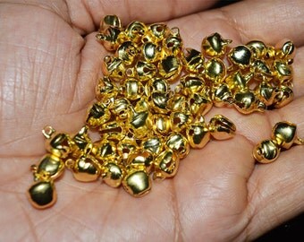 50 Mini Bells, Tiny goldenmetal Bell, braclets, jewelry bells, Bracelet Making, Boho findings, Ethnic Supplies, Tribal Bell, 5 mm
