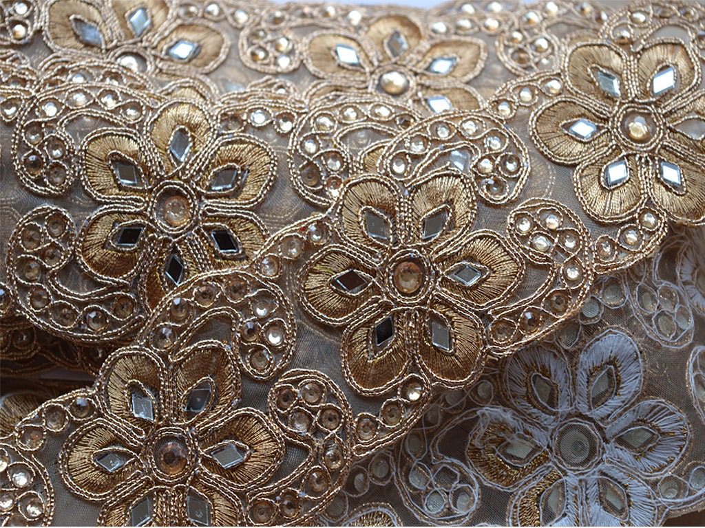 Copper Kundan Lace Stone Work Border By Yard Copper Gota