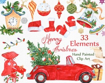 Watercolor Christmas clipart: "CHRISTMAS CLIP ART" Holiday clipart Christmas Bells Ornaments Snowflake Christmas gifts Santa Winter clipart