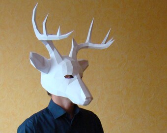 Deer Mask, Stag mask, printable DIY PDF template, Party Mask Papercraft Halloween mask, Reindeer