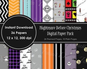 Nightmare Before Christmas Digital Paper | INSTANT DOWNLOAD | Jack Skellington | Halloween | 36 Papers | 12 x 12 | DIY Digital & Printable