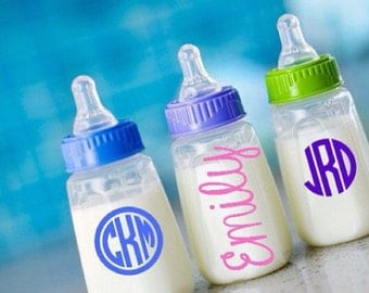Monogram baby bottle vinyl - personalized bottle vinyl - custom initial infant drinkware - toddler sippy cup- baby girl - baby boy