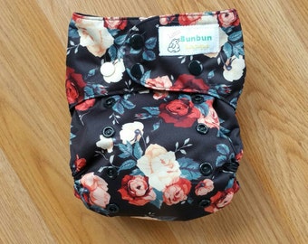 Vintage Red Roses cloth diaper - all in one cloth diaper - one size cloth diaper- Newborn AIO - hemp bamboo - girl cloth diaper - floral