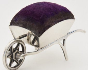 Edwardian Solid Silver Wheelbarrow Pin Cushion 1909
