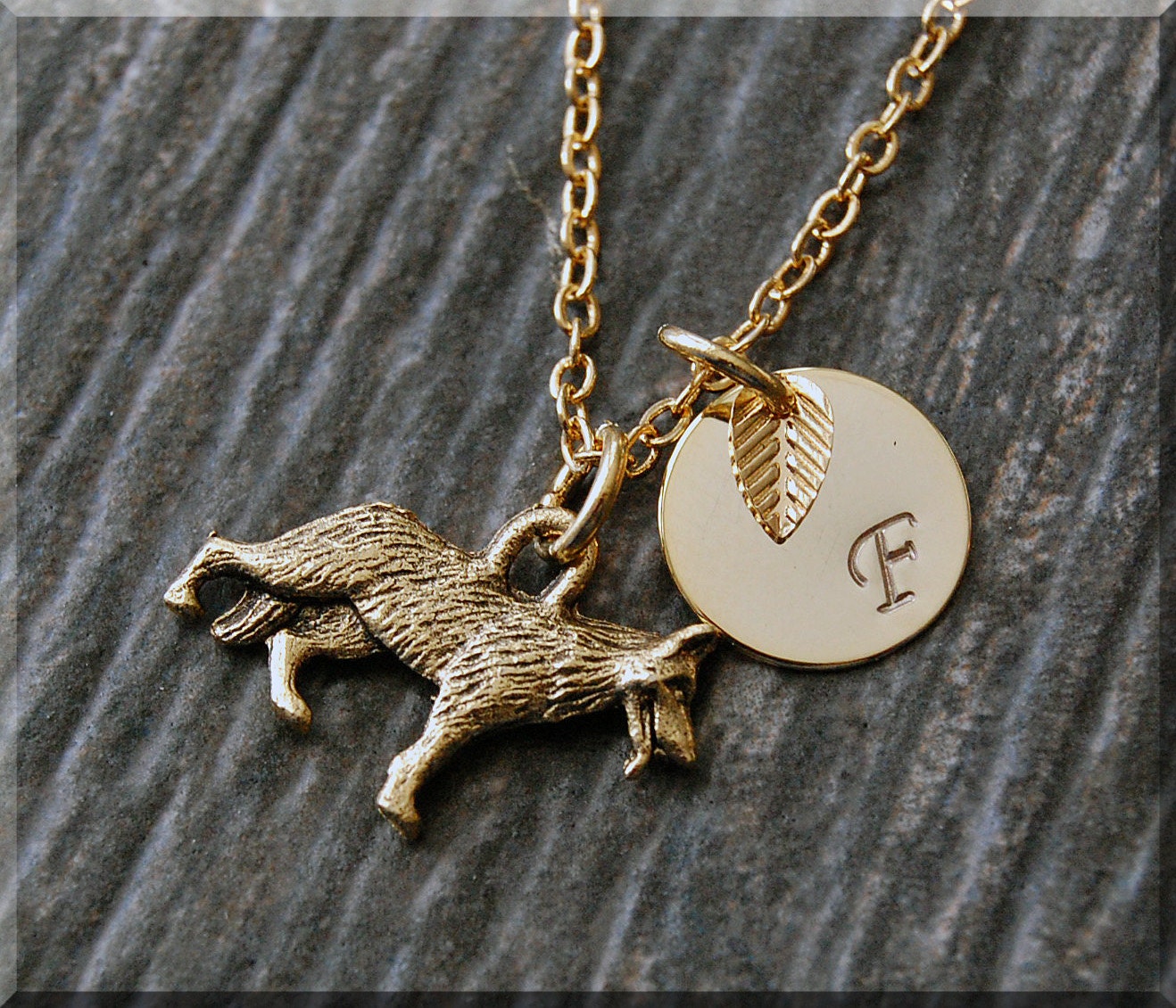 Gold German Shepherd Charm Necklace Initial Charm Necklace