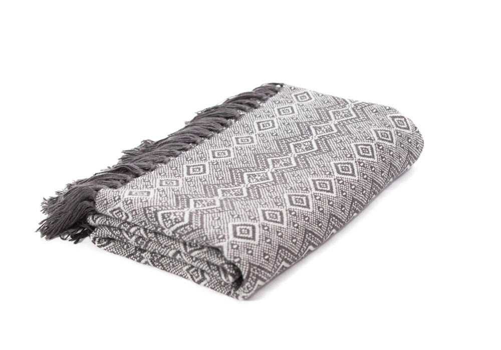 Alpaca Blanket Charcoal & Grey Wool Throw Luna