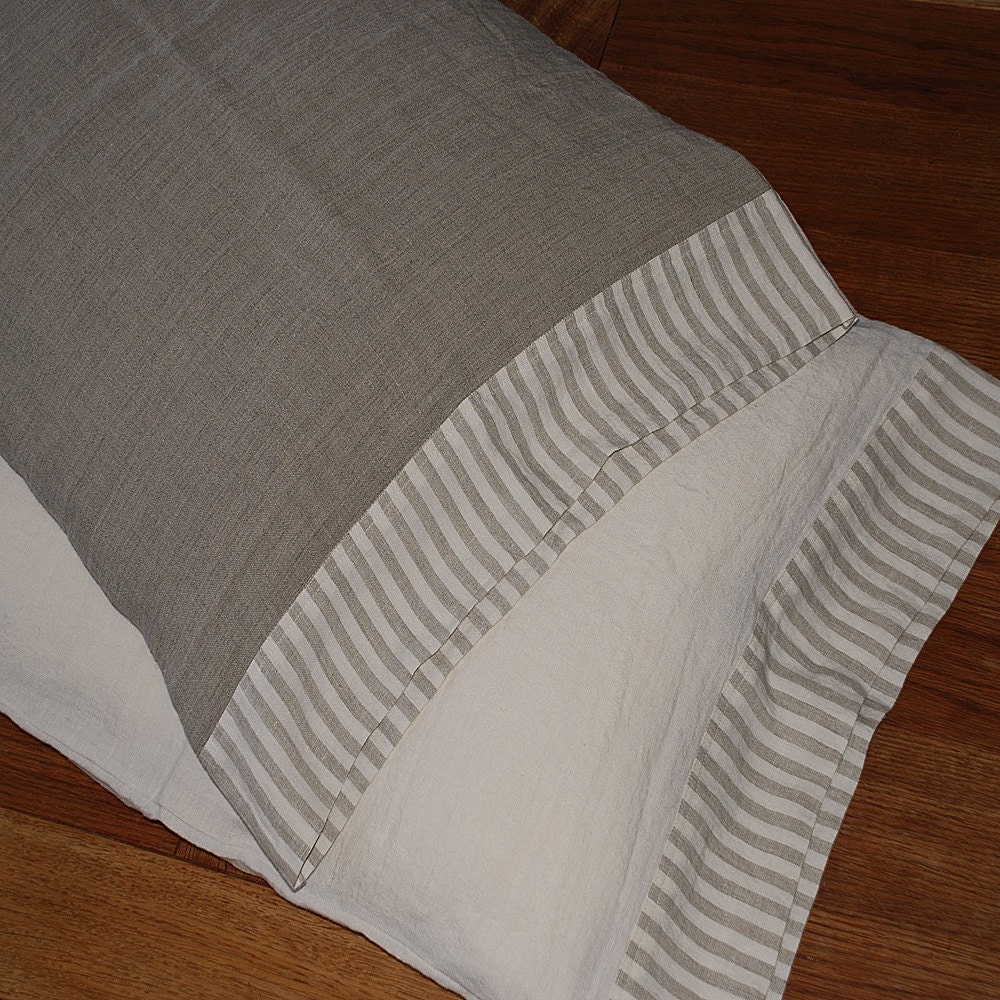 Medium heavy linen pillowcase with striped hem stonewashed