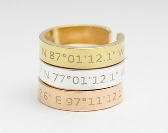Coordinates Ring / Latitude Longitude Ring / Personalized Latitude Longitude Jewelry / Location Ring/adjustable ring FT 2