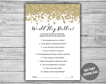 Bridal Shower Would They Rather - Game - Cards - PRINTABLE - INSTANT DOWNLOAD - Gold - Glitter - Gold Bridal Shower Game - L14