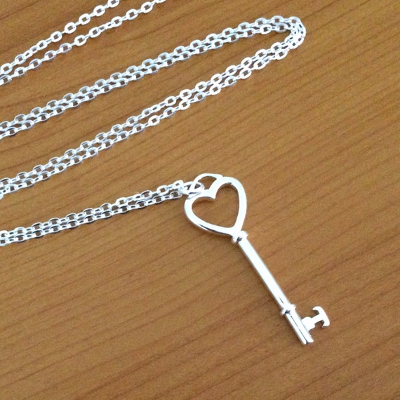 Large silver key necklace long pendant necklace long key