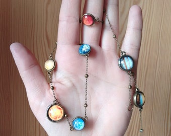 Planet necklace, necklace with planets, solar system necklace, solar system jewelry, galaxy necklace, nebula necklace, cosmic necklace