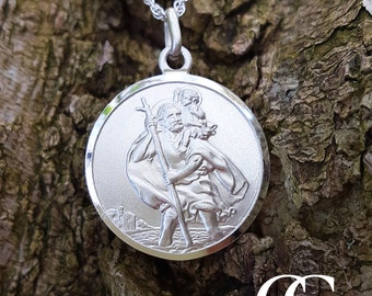 Sterling Silver Unisex Men's St Christopher Pendant Necklace 20"