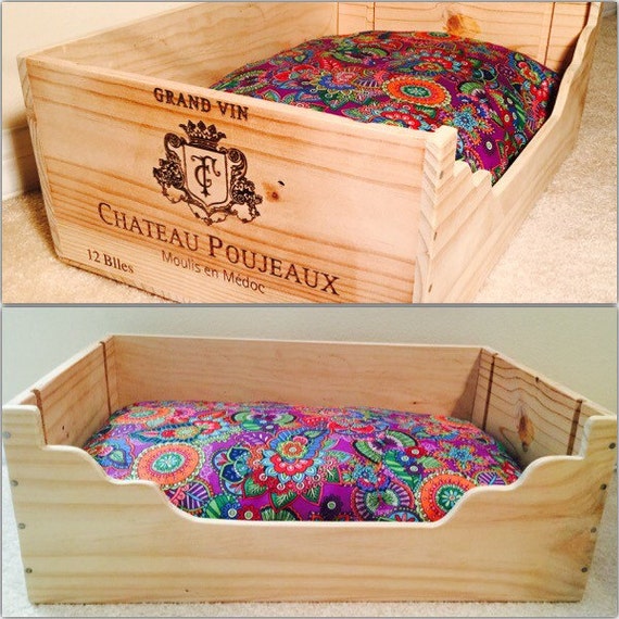Small dog bed Wooden dog bed wine crate wood by PatterdaleTalesLLC