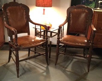 Rare Bentwood Pair of Mahogany and Leather Chairs