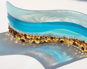 fused glass panel PEBBLE BEACH curved freestanding panel