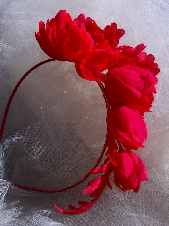 Couture red pure silk flower headband red bridal headband