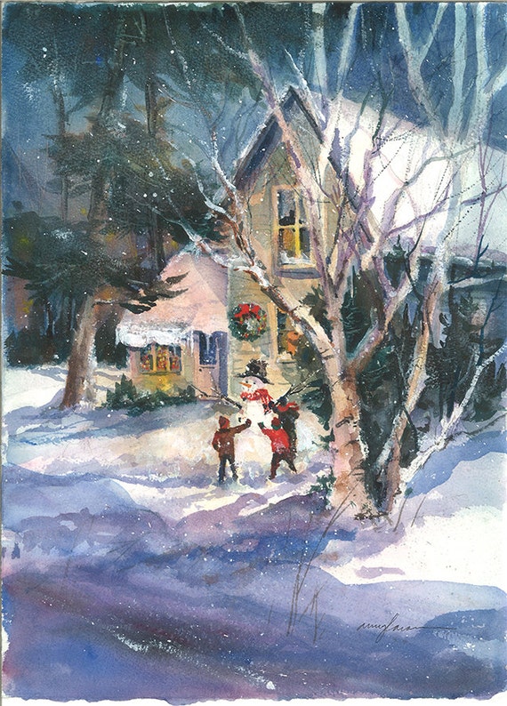 Building a Snowman Art Print