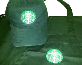 Halloween costume New Logo Starbucks barista apron and hat set,both adjustable one size fit all