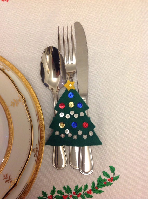 Cutlery Holder Napkin Holder Christmas  Tree Decorations  Set