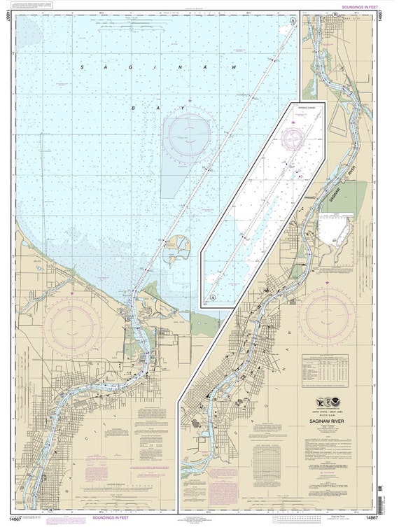 2013 Nautical Map of the Saginaw River Michigan