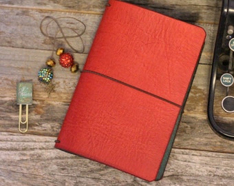 Christmas Travelers Notebook Leather Quill - Red and Green- Holiday Planner -Christmas Planner - Holiday Journal -Christmas Gift - 6 Sizes