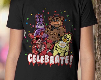 New FNAF Five Nights at Freddy's Pizzeria Celebrate! Youth Kids Shirt and Toddler Shirt Sizes