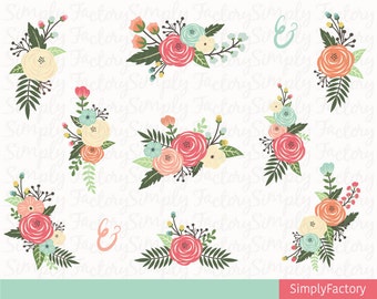 Floral Clipart, Flower Clipart, Floral Bouquet, Vintage Floral, Floral Clipart, Wedding Floral, 11 images, 300 dpi. Eps,Png files.Wedding016