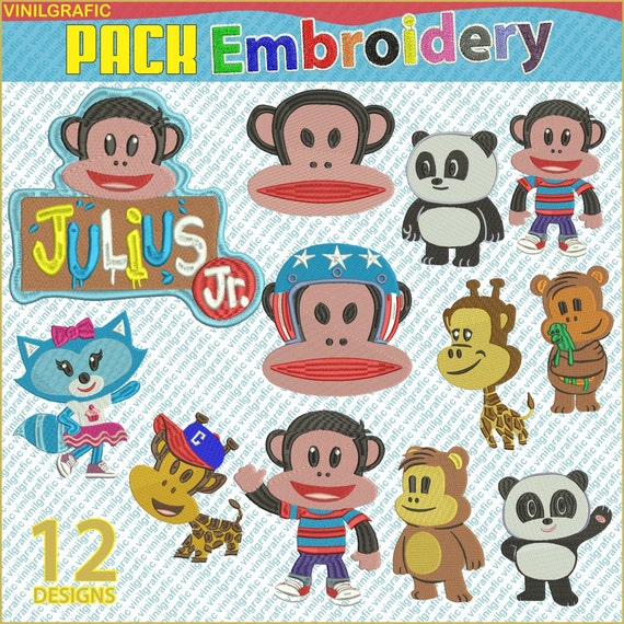 Julius Jr Paul Frank set of 12 Embroidery Designs Hoop Sew