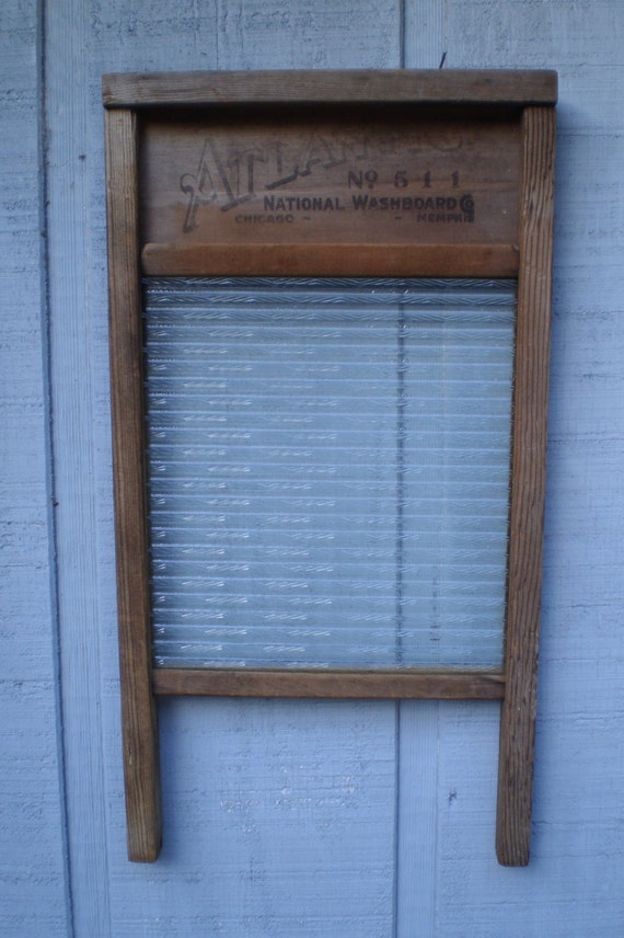 Antique Large Glass Washboard National Atlantic