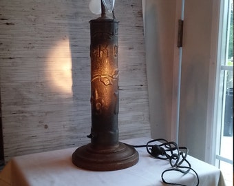 Vintage WW1 Trench Art Lamp from a Howitzer Shell. This lamp was dedicated to someone's mother and by someone with a connection to France.
